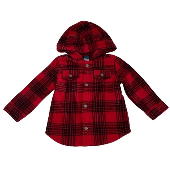 Old Navy Red & Black Plaid Snap Button Hooded Jacket Baby Girl 18-24 Months - Picture 13 of 13